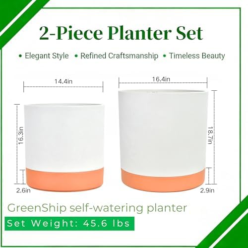 GreenShip 2pcs Plant pots, self Watering pots for Indoor Plants (White+Terracotta, 15.7in+13.7in) - Image 2