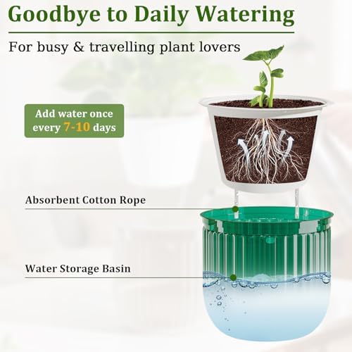 Halatool 2 Pack Self-Watering Hanging Planters for Indoor Plants, 6.5" & 8.3" Outdoor Flower Pots with Drainage Holes, Visible Water Level Indicator for Wall, Garden, Home Decor (Peacock Green) - Image 4