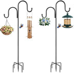 95 Inch Double Shepherds Hooks for Outdoor, Heavy Duty Bird Feeder Pole with 5 Prong Base for Hanging Lantern, Hummingbird Feeder, Lightweight Plant, Shepherd Hook for Bird Feeder for Outside, 2 Packs by MIUVIBENI