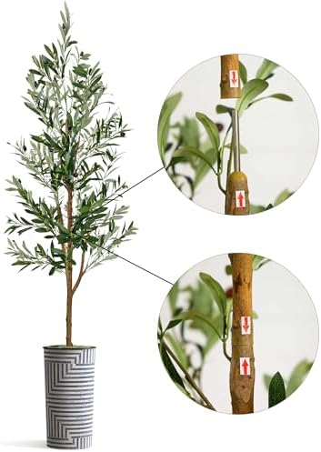 Artificial Tree in Modern Geometric Pattern Planter, Fake Olive Silk Tree for Indoor and Outdoor Home Decoration - 68" Overall Tall (Plant Pot Plus Tree) - Image 6
