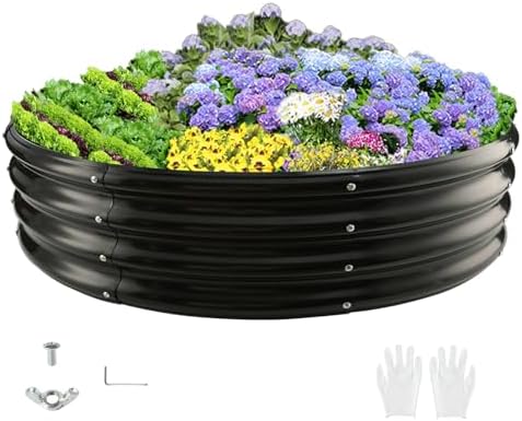 Durable Round Galvanized Steel Raised Garden Bed for Planting,Round Galvanized Steel Fire Ring/Fir Pit for Outdoor- 5×5×1FT,0.8MM Thick(Black, 60 ins Diameter x 12 ins high) by zbzbml