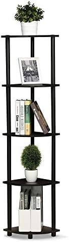 Furinno TURN-N-TUBE Corner Shelf, 5-Tier Corner Bookshelf, Open Storage Shelves, for Organization and Storage, Living Room, Home Office, Garage, Bedroom, Dark Walnut by Furinno-FitsYourSpaceFitsYourBudget