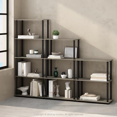 Furinno Turn-N-Tube Book Shelf, 3-Tier Bookshelf, Bookcase with Multipurpose Compact Display Rack, 11.6 x 23.6 x 29.6, for Living Room, Bedroom, Home Office, French Oak/Black - Image 2
