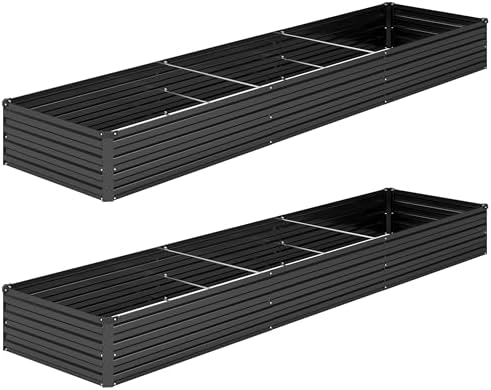 DIIYIV 2PCS 12x2x1FT Galvanized Raised Garden Bed Kit,Vegetable Boxes-Rectangle Metal Flower Box,Large Planter Raised Beds Outdoor Garden for Planting,Fruit,Herb-Black by DIIYIV