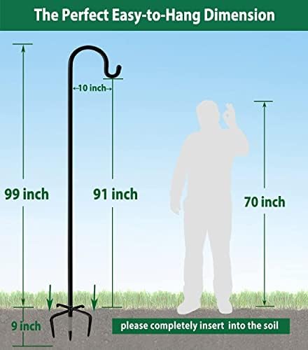 Adjustable Outdoor Shepherd Hook Stand with 5 Prong Base, 108 Inches Tall 3/5 in Thick, Shiny Black (1 Packs) - Image 6