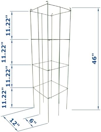 46" Height 12" Width 2PCS Green Square Folding Tomato Cage,Plant Support Stake Tower - Image 4