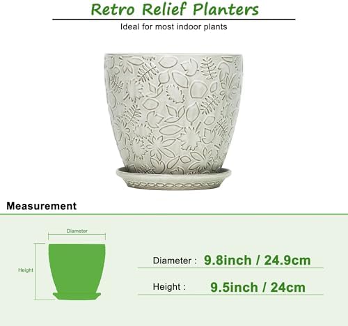 10inch Retro Ceramic Planter with Drainage Hole and Saucer for Multiple Plants, Indoor-Outdoor Garden Pots for Succulent, Orchid, and Flower (Fits Inner Pots Up to 9 Inch, Retro White) - Image 3