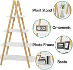 4-Tier Ladder Bookcase with Solid Bamboo Frame A Shape Multifunctional Display Shelf Ladder Shelf freestanding for Home Office，White/Wood (A-Frame Shelf) - Image 4