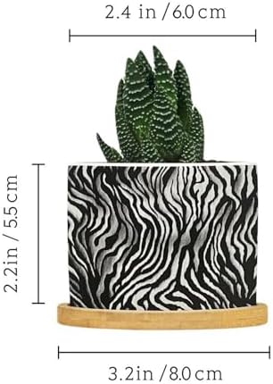 in Beige Planter Ceramic Black White Zebra Print Round Plant Pot with Drainage Holes and Bamboo Tray Pot for Indoor Outdoor Garden - Image 2