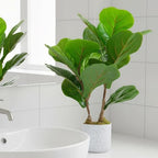 2 Pack Realistic Artificial Fiddle Leaf Fig Trees in Marble-Look Pots – Faux Green Potted Plants for Indoor Home & Office, Cement Moss Base, 40cm - Image 2