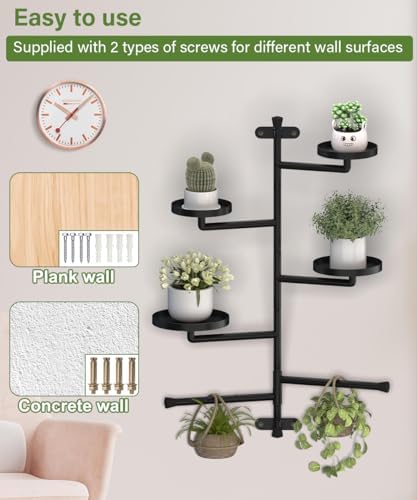 4-Tier Window Plant Shelves, 160° Rotating Indoor Wall Mounted Plant Holder Shelf for Haning Multiple Plants, Floating Window Sill Plants Stand for Home Decor, Gift for Plant Lovers, Black - Image 6