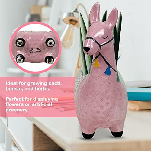 Ceramic Llama Planter for Succulent Plants Cute Alpaca Decor for Home, Office 8 1/2 Tall with Drain Holes Perfect for Cactus or Small House Plant Decoration (Pink) - Image 5
