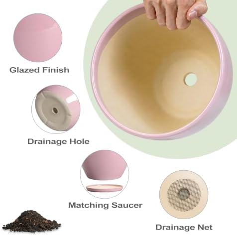 Ceraimc 8 Inch Plant Pot, Ceraimc Planters for Indoor Plants, Pink - Image 6