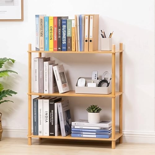 3-Tier Expandable Freestanding Open Bamboo Book Shelf - No-Tool Assembly & Modular,Bathroom Storage Shelf Unit Plant Stand for Small Space, Bedroom, Living Room, Home Office(Natural, 3-Tier) by WooFawn