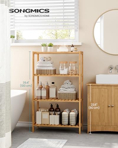 SONGMICS 4-Tier Bamboo Shelf, Freestanding Bathroom Storage Rack - Image 3