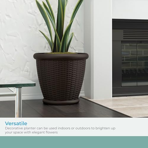 Suncast 3 Pack Wicker Planter w/Drillable Drain Holes, Decorative Indoor/Outdoor Pot, 18in, Java - Image 6