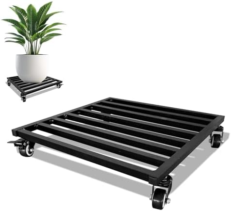 16x 16 inches Plant Caddy with Wheels Upgraded Lockable Heavy Duty Trolley Suitable for Indoor Outdoor Large Plant Pots Parasol Stands and Bases or Plant Stand Metal Square Black by Fsehyue