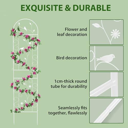 2 Pack 86.5" x 19.7" Metal Garden Trellis for Climbing Plants, White - Image 6