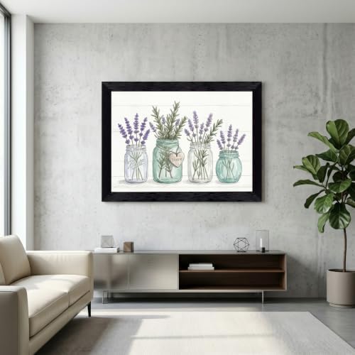 Framed Canvas Wall Art Watercolor Mason Jar Herb Bouquet Seafoam Lavender Rosemary Greenery Canvas Print Poster Black Frame Wall Decor for Kitchen Dining Room Farmhouse Decor, Rustic Gift - Inch 12x16 - Image 7