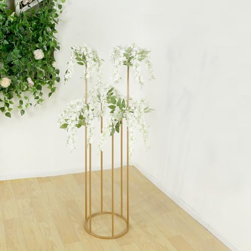 Efavormart Gold Metal 6-Tubes Single Stem Flower Centerpiece in Minimalist Style, Bud Vase for Floral Arrangements with Hollow Round Base - 4ft Tall - Image 5