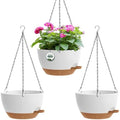 3 Pack 10 Hanging Flower Pots with Chains Self Watering Plastic Planters for Indoor Outdoor Plants, Sturdy Triangular Iron Chain Design for Garden PorchPlastic hanging flower pots (3, White-brown) by Unknown