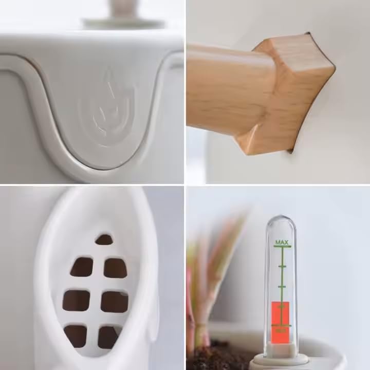 Modern self-Watering Planter with Stand Legs, White Planter Pot with Wood-Mimic Stand, Easy Lazy Care Planter, Size 13 x 8 - Image 4
