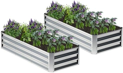 2PCS 6x2x1FT Galvanized Raised Garden Bed,Planter Raised Beds-Metal Garden Box,Large Plant for Outdoor Planting, Vegetables Bed，Flower,herb-Silver by Home