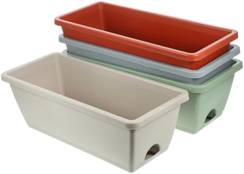 balacoo Large Rectangular Vegetable Planter with Drainage Saucer, Medium 43cm Window Herb Garden Pot Set of 4 in Gray, Sky, Terracotta, and Light Green for Indoor Balcony Gardening by balacoo