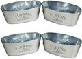 4 Pack - Oval Galvanized"Flowers & Garden" Metal Planter Pots - Perfect for Parties, Weddings & Decorations by Home