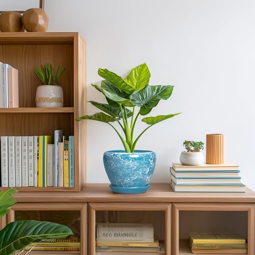 Ceramic Planters for Indoor Plants, 6 Inch Plant Pot, Bubble Blue - Image 6