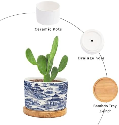 Nanjing Blue and White Chinoiserie Ceramic Planter Asian Snake Plant Live Indoor with Pot with Drainage Holes and Saucers Pot for Home Office Decoration - Image 3