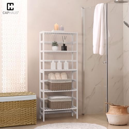 CAPHAUS Bookshelf, 5-Tier Book Shelf, Tall Ladder Shelf with Bamboo Frame,Freestanding Storage Shelves Display Rack, for Living Room,Home Office Kitchen,Bedroom,Plant Stand Bathroom,Black - Image 7