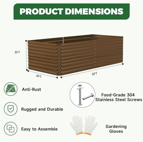 NAVINE 8x4x3ft Outdoor Metal Raised Garden Bed, Metal Planter Box, 2-Pack - Image 2