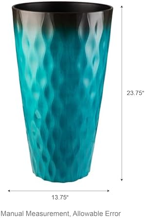 Glitzhome 23.75" H Oversized Tall Planter, Set of 2 Wavy Texture Turquoise Large Planters for Outdoor Plants, with Drainage Hole, Plastic Large Flower Pots for Porch,Garden, Patio or Indoor Use - Image 2
