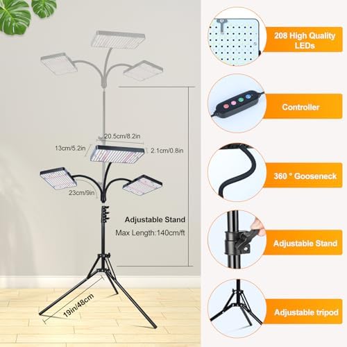 FECiDA High Output Tall Grow Lights for Indoor Plants with Stand and Timer - Image 5