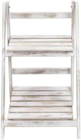 MyGift 2 Tier Whitewashed Wood Plant Stand, Foldable Display Shelf - Image 6