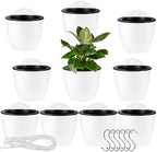 MOUYAT 10 PCS 7 Inch Plastic Wall Mounted Lazy Flower Pots, White Self Watering Hanging Planters with Hooks and Ropes, Water Hanging Plant Pots for Indoor Outdoor Plants by MOUYAT