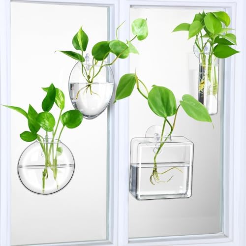 Baderke 4 Pcs Wall Hanging Planter Wall Window Propagation Station Hanging Planter Glass Terrarium Container Plant Propagation Station Vase for Garden Office Decor(Geometric) by Baderke