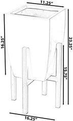 Uniquewise Indoor Decorative Square Planter with Wooden Stand (White) - Image 4