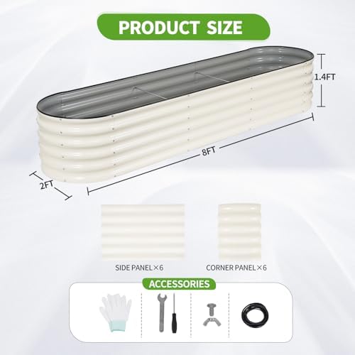 Galvanized Raised Garden Bed Outdoor- 8x2x1.4FT Planter Box, White - Image 6