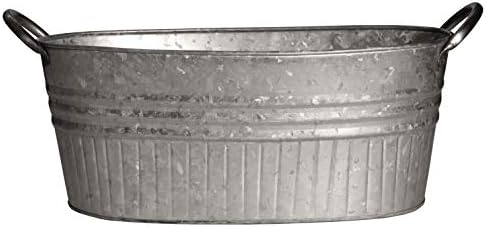 Headwind Decorative Planter - Oval Galvanized Tubs Planter with Handles – 16.5 Inch Lightweight Steel Indoor Oval Plant Pot with Drainage Holes – Large Galvanized Tub Flower Bucket – Outdoor Planter by Headwind