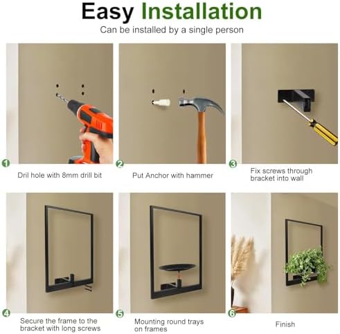 Plant Wall Shelf, Metal Modern Style Frame, Picture Wall Plant Holder, Plant Frames for Living Space Decor Display Stand for Living Room Balcony Garden Patio (3 PACK(BLACK )) - Image 5