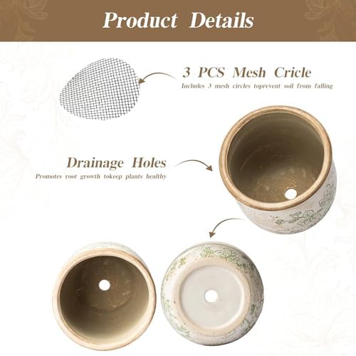 SURE YUESI Ceramic Plant Pots Set of 2, 4.7 & 5.7 Inch Vintage Indoor Planters with Drainage Hole, Farmhouse Ceramic Flower Pots for Indoor Plants, Rustic Cottage Decor for Home Kitchen Garden, Green - Image 4