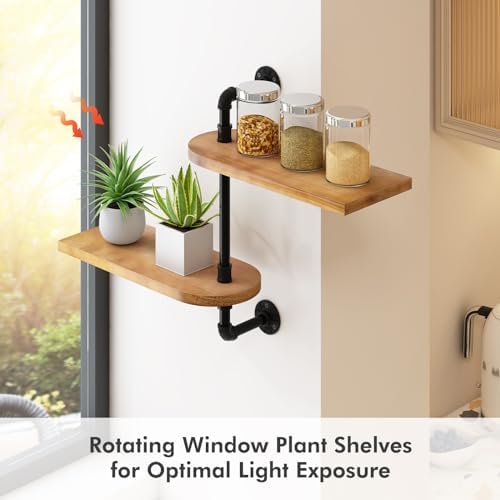 OtGalk 2-Tier Rotating Window Plant Shelf, Wooden Indoor Plant Stand - Image 2