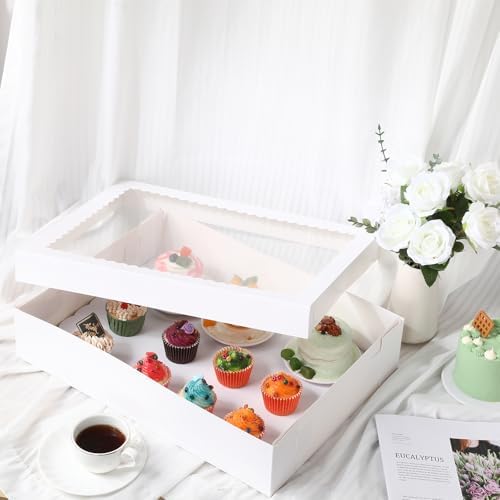 Sinload Half Sheet Cake Box with Window and Board, White, 19x14x4 Inch - Image 6