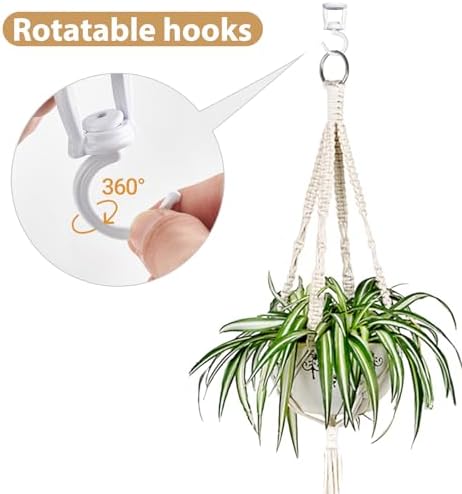Mkono Macrame Plant Hanger Indoor Hanging Planter and Ceiling Hooks, Indoor Outdoor Boho Home DecorCeiling Hooks - Image 3