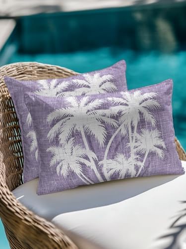 Coastal Palm Tree 12x20 Waterproof Outdoor Lumbar Pillow with Insert, Tropical Plants Botanical Vintage Purple Patio Cushion Pillows for Outdoor Sofa Bench Porch Balcony Furniture, 1 Pack - Image 4
