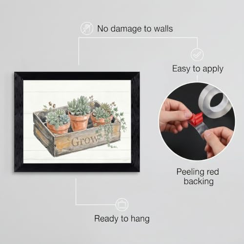Framed Canvas Wall Art Watercolor Potted Succulents Ivy Muted Earthy Sage Green Canvas Print Poster Black Frame Wall Decor for Kitchen Rustic Farmhouse Decor, Plant Lover Gift - Inch 12x16 - Image 2