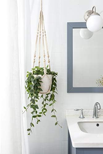 Mkono 35 Inch Macrame Plant Hanger Set of 2 and 43"/35"/29" Macrame Plant Hangers with Pots Set of 3, Indoor Different Size Hanging Planter - Image 4