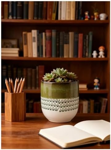 Garden Pots Ceramic Plant Pot Modern Planter with Geometric Pattern Indoor Outdoor Flower with Drainage Hole Decorative Planter - Image 5